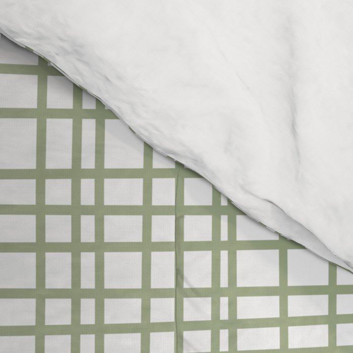 Fine Weave Retro Mid Century Modern Minimalist Woven Line Pattern Sage Green and White Comforter Gallery Image 4