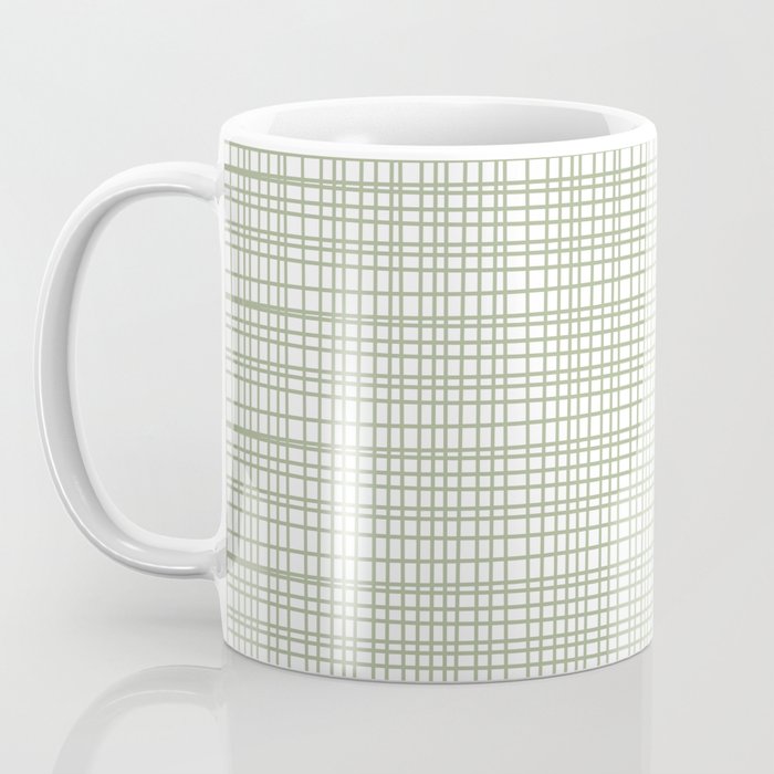 Fine Weave Retro Mid Century Modern Minimalist Woven Line Pattern Sage Green and White Coffee Mug Gallery Image 3