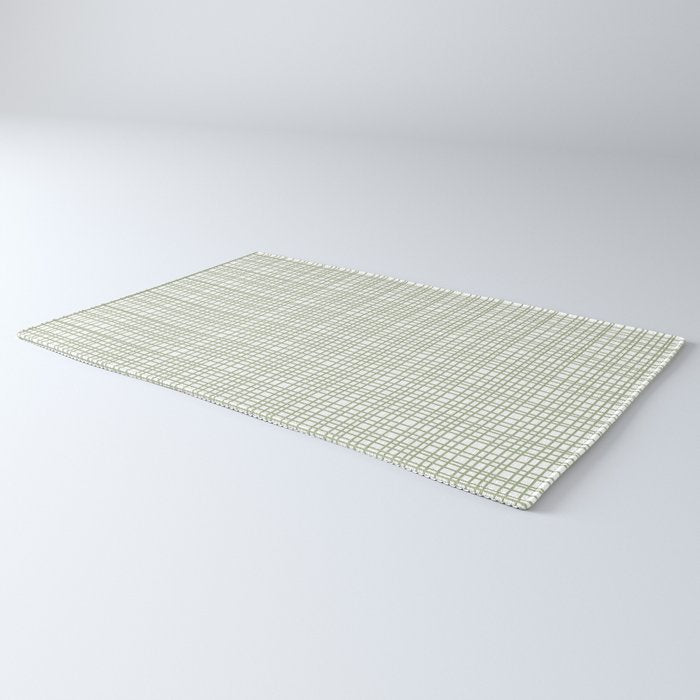Fine Weave Retro Mid Century Modern Minimalist Woven Line Pattern Sage Green and White Rug Gallery Image 3