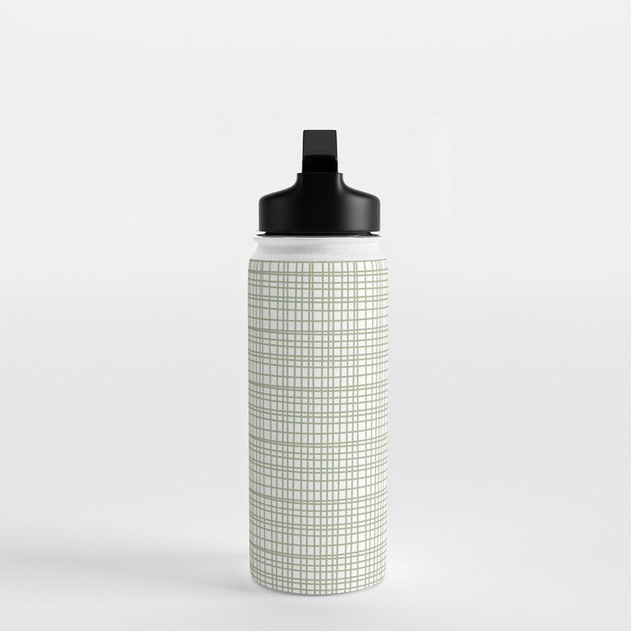Fine Weave Retro Mid Century Modern Minimalist Woven Line Pattern Sage Green and White Water Bottle Gallery Image 3
