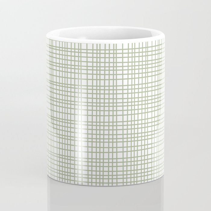 Fine Weave Retro Mid Century Modern Minimalist Woven Line Pattern Sage Green and White Coffee Mug Gallery Image 4