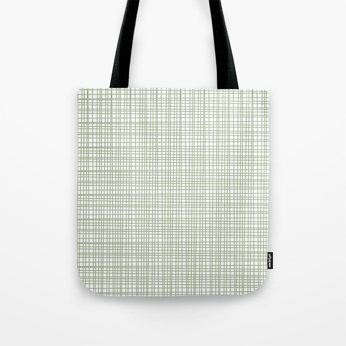 Fine Weave Retro Mid Century Modern Minimalist Woven Line Pattern Sage Green and White Tote Bag Gallery Image 1