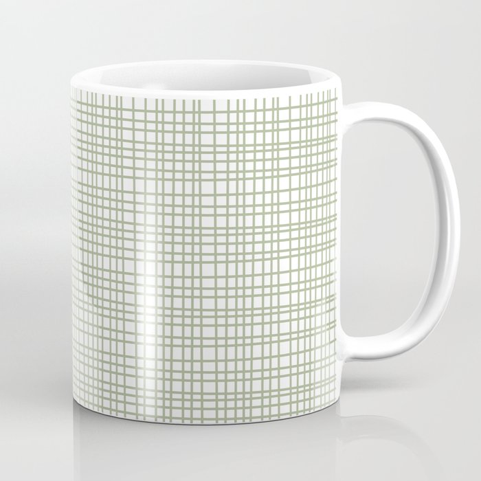 Fine Weave Retro Mid Century Modern Minimalist Woven Line Pattern Sage Green and White Coffee Mug Gallery Image 1