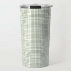 Fine Weave Retro Mid Century Modern Minimalist Woven Line Pattern Sage Green and White Travel Mug Gallery Image 1