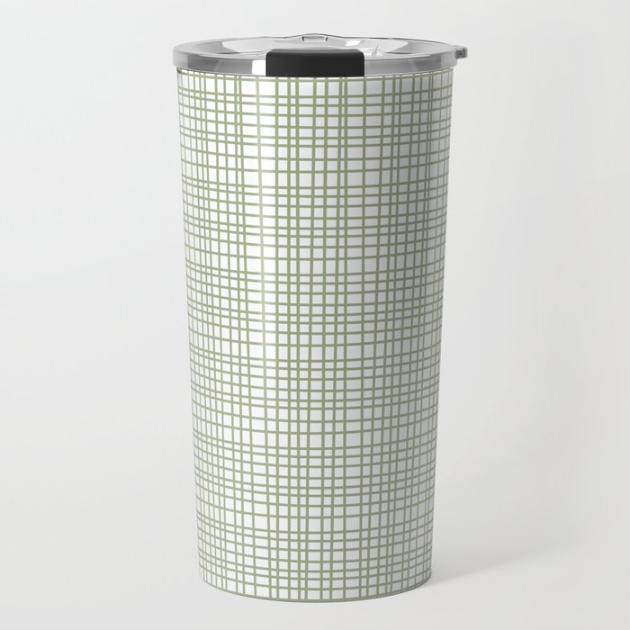 Fine Weave Retro Mid Century Modern Minimalist Woven Line Pattern Sage Green and White Travel Mug Gallery Image 1