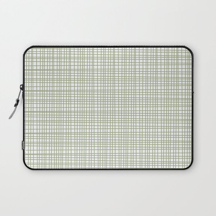 Fine Weave Retro Mid Century Modern Minimalist Woven Line Pattern Sage Green and White Laptop Sleeve Gallery Image 1