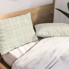 Fine Weave Retro Mid Century Modern Minimalist Woven Line Pattern Sage Green and White Pillow Sham Gallery Image 2