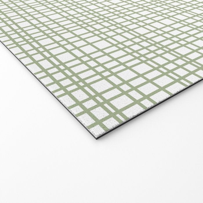 Fine Weave Retro Mid Century Modern Minimalist Woven Line Pattern Sage Green and White Welcome Mat Gallery Image 2