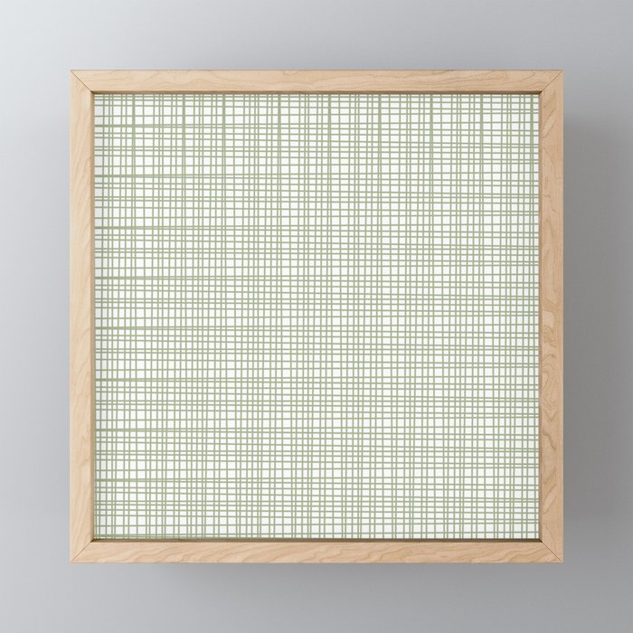 Fine Weave Retro Mid Century Modern Minimalist Woven Line Pattern Sage Green and White Mini Art Print Gallery Image 1
