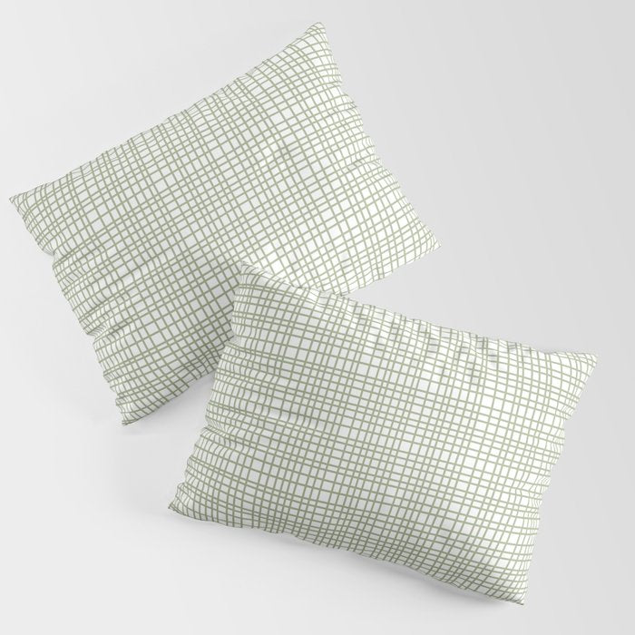 Fine Weave Retro Mid Century Modern Minimalist Woven Line Pattern Sage Green and White Pillow Sham Gallery Image 3