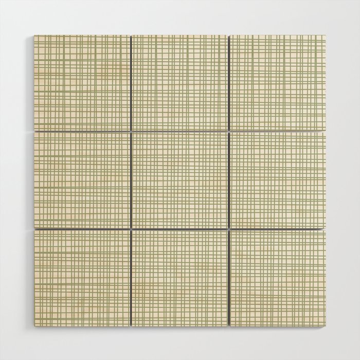 Fine Weave Retro Mid Century Modern Minimalist Woven Line Pattern Sage Green and White Wood Wall Art Gallery Image 1