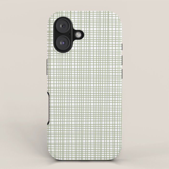 Fine Weave Retro Mid Century Modern Minimalist Woven Line Pattern Sage Green and White iPhone Case Gallery Image 1
