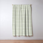 Fine Weave Retro Mid Century Modern Minimalist Woven Line Pattern Sage Green and White Window Curtain Gallery Image 3