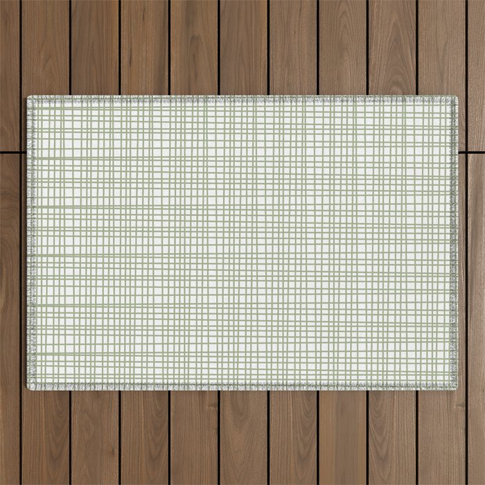 Fine Weave Retro Mid Century Modern Minimalist Woven Line Pattern Sage Green and White Outdoor Rug Gallery Image 1
