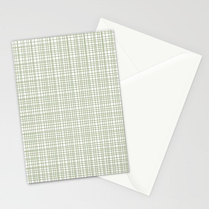 Fine Weave Retro Mid Century Modern Minimalist Woven Line Pattern Sage Green and White Stationery Card Gallery Image 2