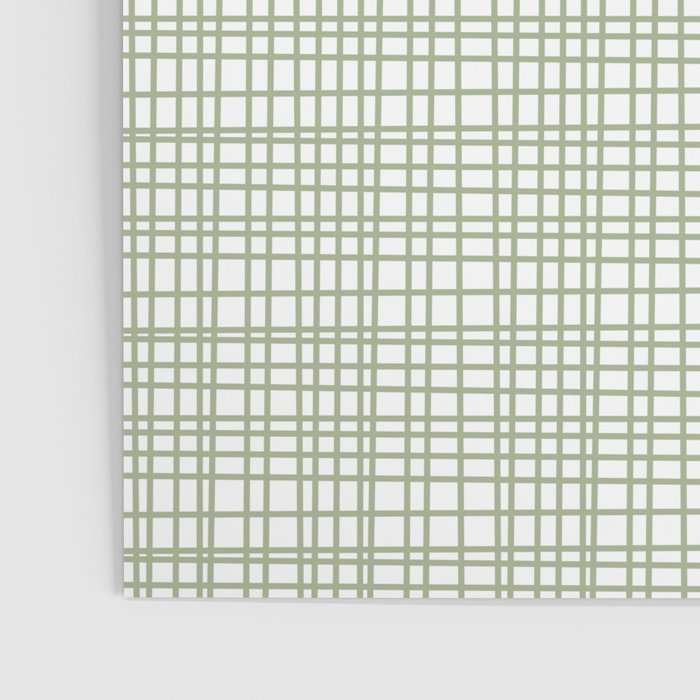 Fine Weave Retro Mid Century Modern Minimalist Woven Line Pattern Sage Green and White Poster Gallery Image 3