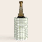 Fine Weave Retro Mid Century Modern Minimalist Woven Line Pattern Sage Green and White Wine Chiller Gallery Image 3