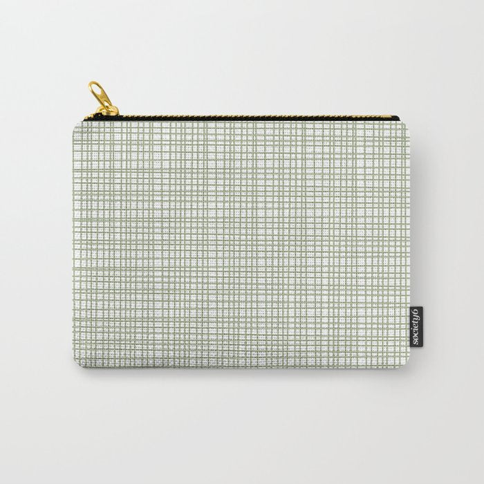 Fine Weave Retro Mid Century Modern Minimalist Woven Line Pattern Sage Green and White Carry All Pouch Gallery Image 1
