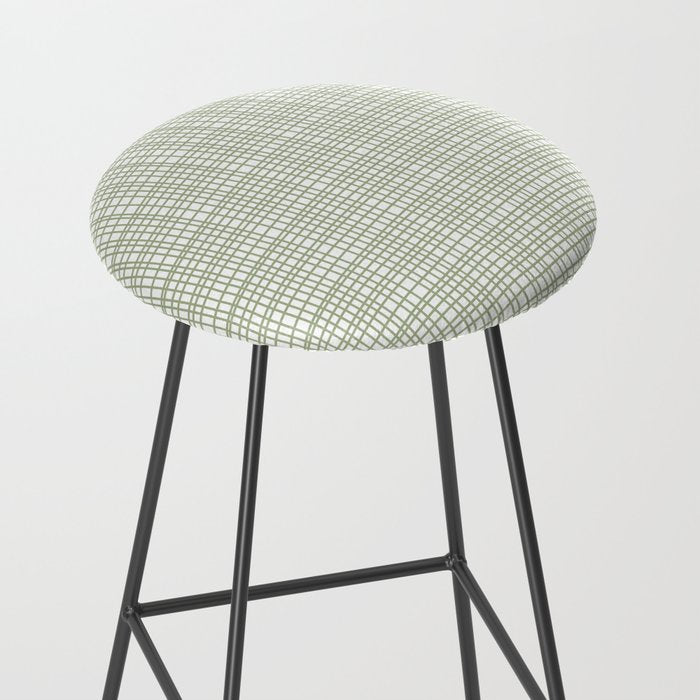 Fine Weave Retro Mid Century Modern Minimalist Woven Line Pattern Sage Green and White Stool Gallery Image 2