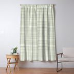 Fine Weave Retro Mid Century Modern Minimalist Woven Line Pattern Sage Green and White Window Curtain Gallery Image 5