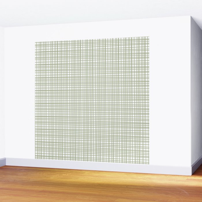 Fine Weave Retro Mid Century Modern Minimalist Woven Line Pattern Sage Green and White Wall Mural Gallery Image 2