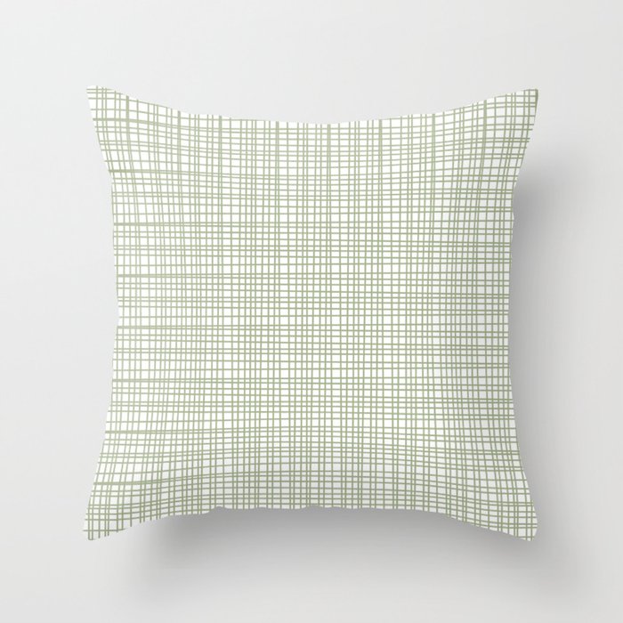 Fine Weave Retro Mid Century Modern Minimalist Woven Line Pattern Sage Green and White Throw Pillow Gallery Image 6