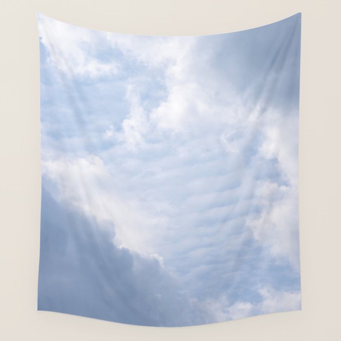 A pattern in the clouds in a blue sky on a summer day - dreamy clouds nature and travel photography Wall Tapestry Gallery Image 4