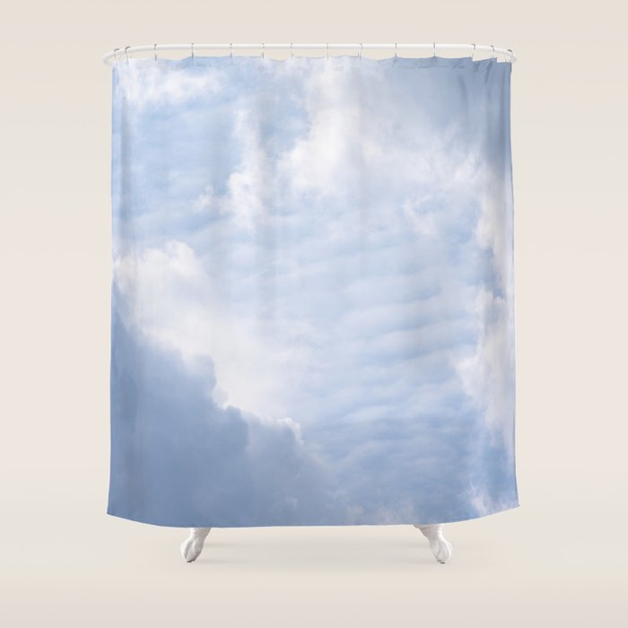 A pattern in the clouds in a blue sky on a summer day - dreamy clouds nature and travel photography Shower Curtain Gallery Image 1