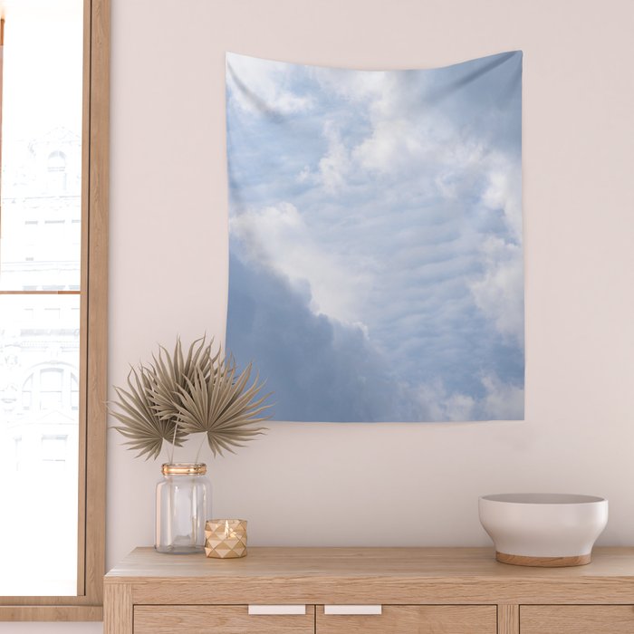 A pattern in the clouds in a blue sky on a summer day - dreamy clouds nature and travel photography Wall Tapestry Gallery Image 2