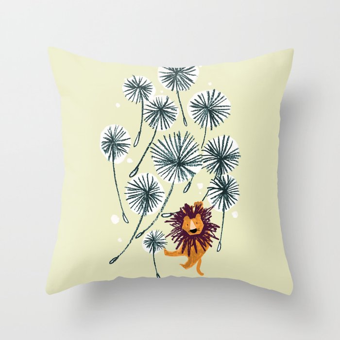 Lion on dandelion Throw Pillow Gallery Image 6