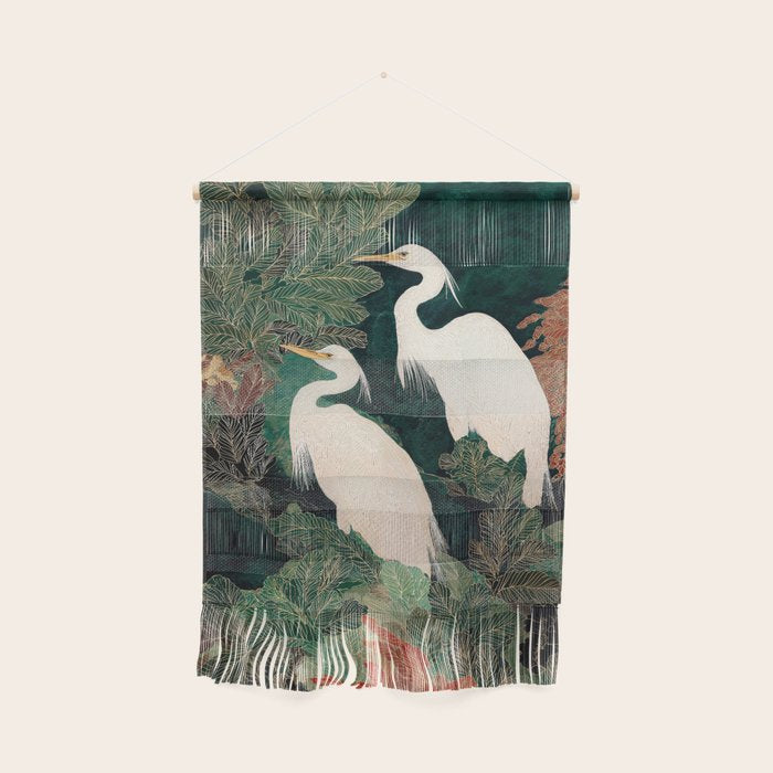 Japanese chinoiserie Bird Wall Art Maximalist Green Print Heron Painting japandi living room poster Wall Hanging Gallery Image 1