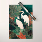 Japanese chinoiserie Bird Wall Art Maximalist Green Print Heron Painting japandi living room poster Wrapping Paper Gallery Image 1