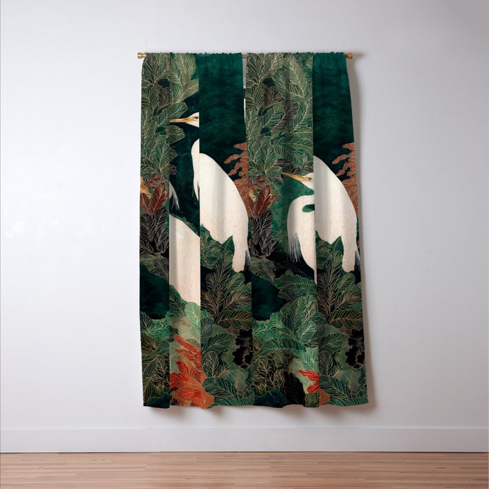 Japanese chinoiserie Bird Wall Art Maximalist Green Print Heron Painting japandi living room poster Window Curtain Gallery Image 3
