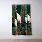 Japanese chinoiserie Bird Wall Art Maximalist Green Print Heron Painting japandi living room poster Window Curtain Gallery Image 3