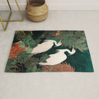 Japanese chinoiserie Bird Wall Art Maximalist Green Print Heron Painting japandi living room poster Rug Gallery Image 1