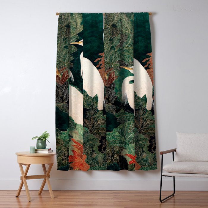 Japanese chinoiserie Bird Wall Art Maximalist Green Print Heron Painting japandi living room poster Window Curtain Gallery Image 5