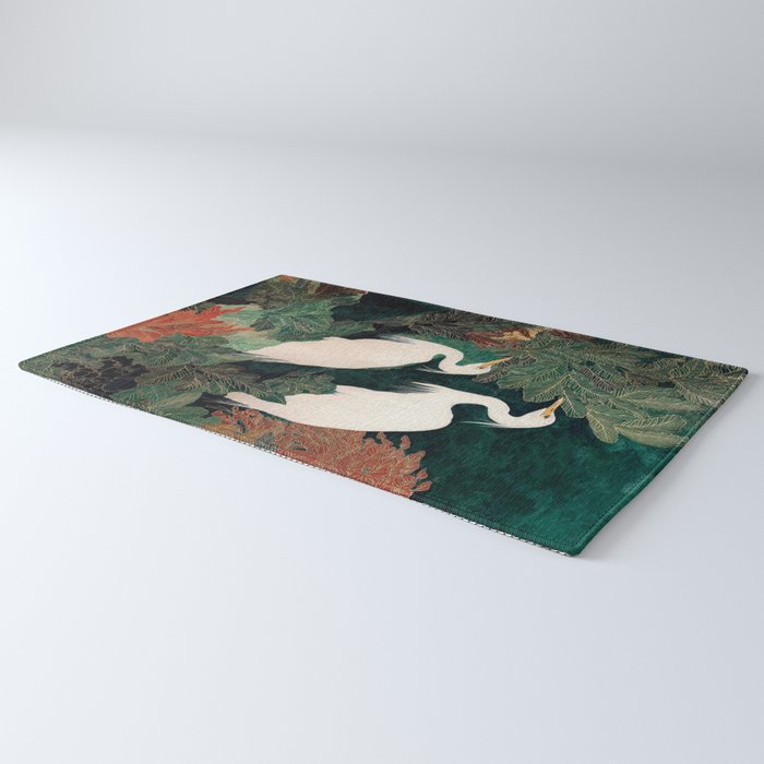 Japanese chinoiserie Bird Wall Art Maximalist Green Print Heron Painting japandi living room poster Rug Gallery Image 3