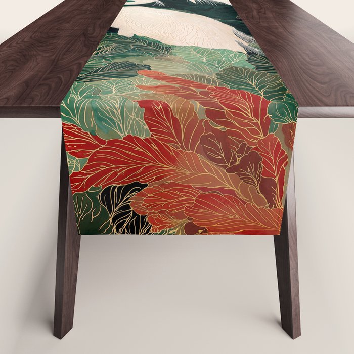 Japanese chinoiserie Bird Wall Art Maximalist Green Print Heron Painting japandi living room poster Table Runner Gallery Image 1