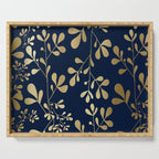 Floral Leaves Navy Blue and Gold Serving Tray Gallery Image 1