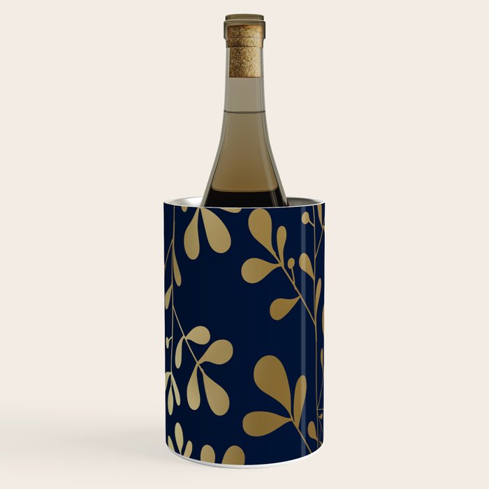 Floral Leaves Navy Blue and Gold Wine Chiller Gallery Image 3