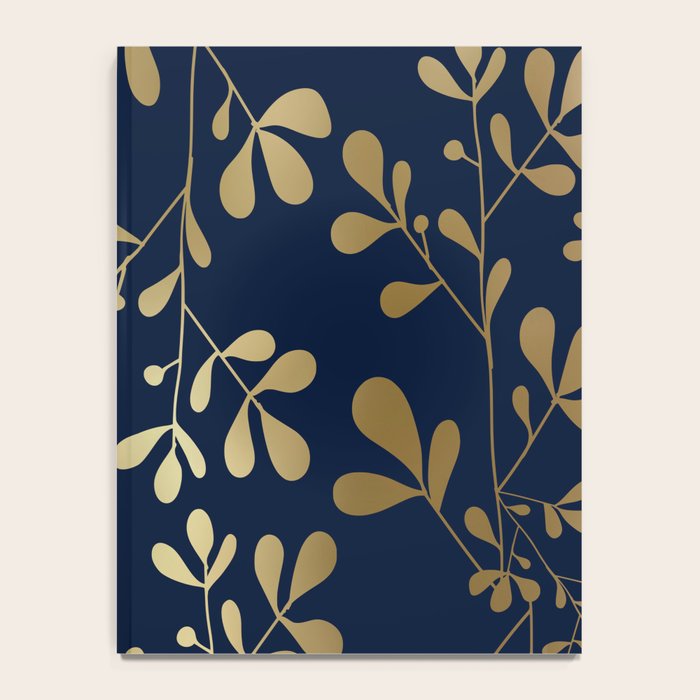 Floral Leaves Navy Blue and Gold Notebook Gallery Image 4