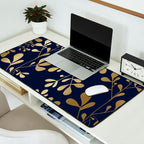 Floral Leaves Navy Blue and Gold Desk Mat Gallery Image 2