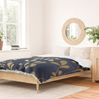 Floral Leaves Navy Blue and Gold Duvet Cover Gallery Image 2