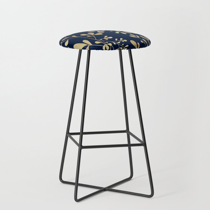 Floral Leaves Navy Blue and Gold Stool Gallery Image 1