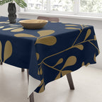 Floral Leaves Navy Blue and Gold Tablecloth Gallery Image 3