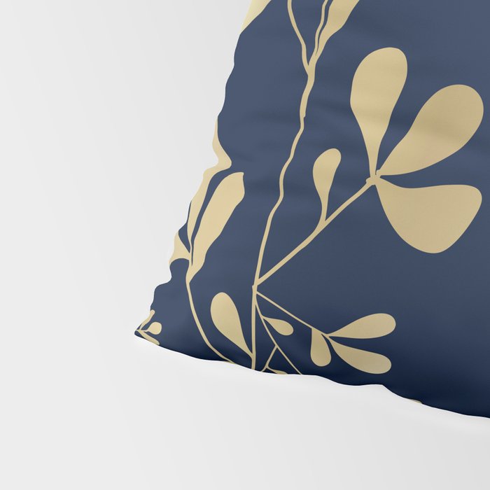 Floral Leaves Navy Blue and Gold Pillow Sham Gallery Image 4