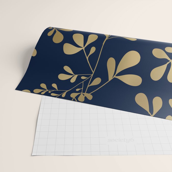 Floral Leaves Navy Blue and Gold Wrapping Paper Gallery Image 2