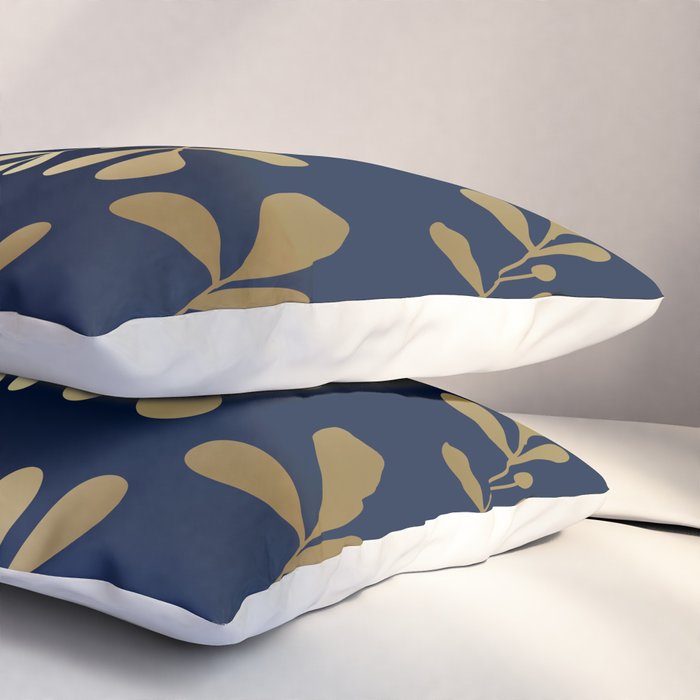 Floral Leaves Navy Blue and Gold Pillow Sham Gallery Image 3