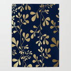 Floral Leaves Navy Blue and Gold Poster Gallery Image 4