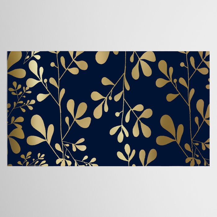 Floral Leaves Navy Blue and Gold Tablecloth Gallery Image 2